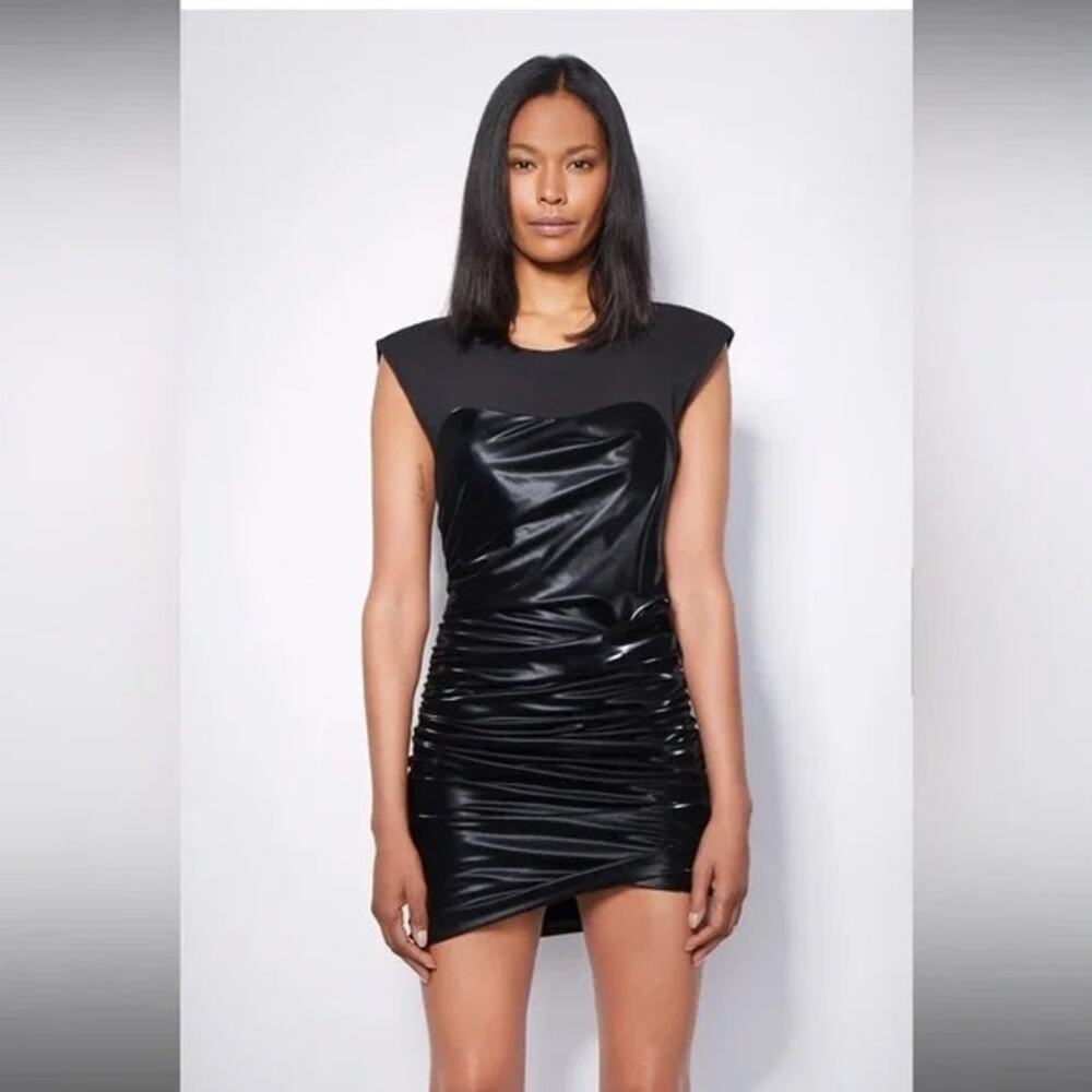RtA Isabella Black Vinyl Draped Mixed Media Crew Club Party Baddie Mini Dress XS